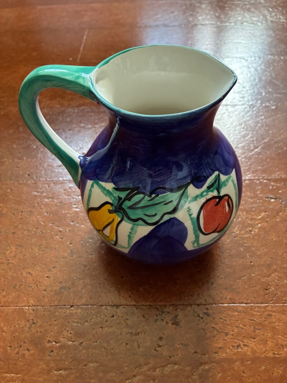 Hand-Painted Blue & Green Fruit Ceramic Pitcher - Vibrant Kitchen Accent